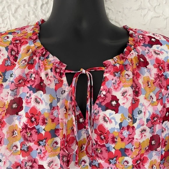 Lane Bryant Pink Short Sleeve Floral Chiffon Tiered Maxi Dress Size 22/24 - Picture 4 of 11